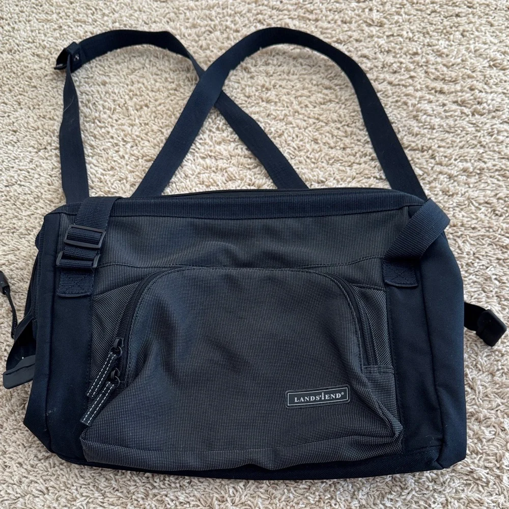 Vintage Lands End Charcoal Black Diaper Bag Wide-mouth Medium Duffle